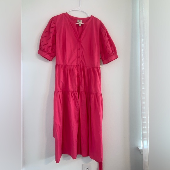 St. John’s Bay Eyelet Cap Sleeve Tiered Tie Dress Pink - Picture 13 of 15